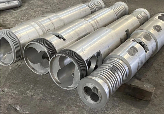 Parafuso duplo cônico 38CrMoAl e cilindro 65/132 para perfil de tubo de PVC WPC Spc