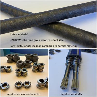 (PTR) Peças de extrusora de aço resistente ao desgaste de grão ultra fino W6 Elemento de rosca de extrusora de rosca dupla Barril e eixo